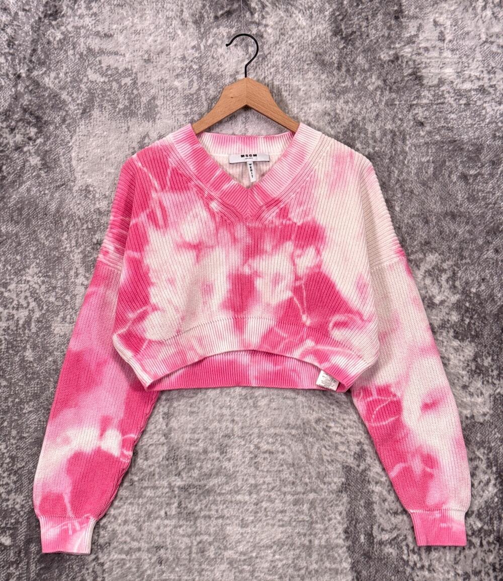 MSGM Milano Sweater Small Womens Pink Tie Dye Knit Cropped Pull Over